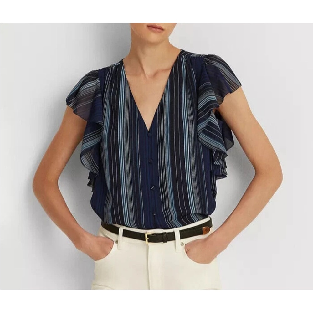 Lauren Ralph Lauren Navy Striped Blouse